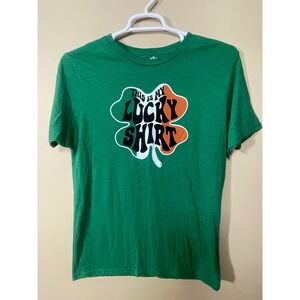T-Shirt Mens M Green Lucky Shirt Shamrock St Patricks Day Graphic Tee